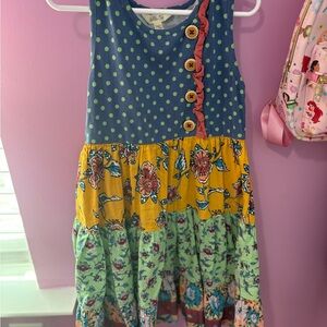 Matilda Jane Navy & Green Polka Dot Tiered Floral Dress with Yellow Accents